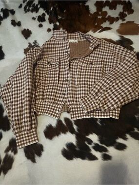 Marled Brown & Cream Houndstooth Cropped Jacket